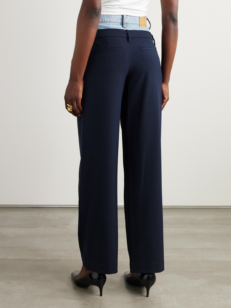Ophelia Denim-trimmed Grain De Poudre Straight-leg Pants 3