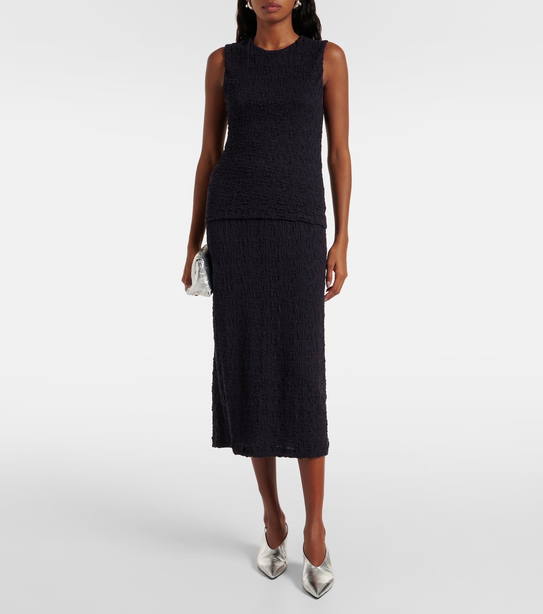 Smocked cotton-blend midi skirt - 2