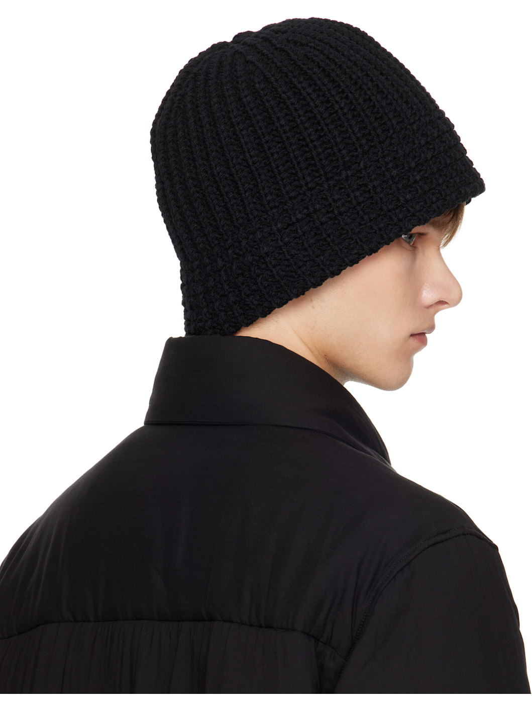 Black Cardigan Stitch Knit Beanie - 3