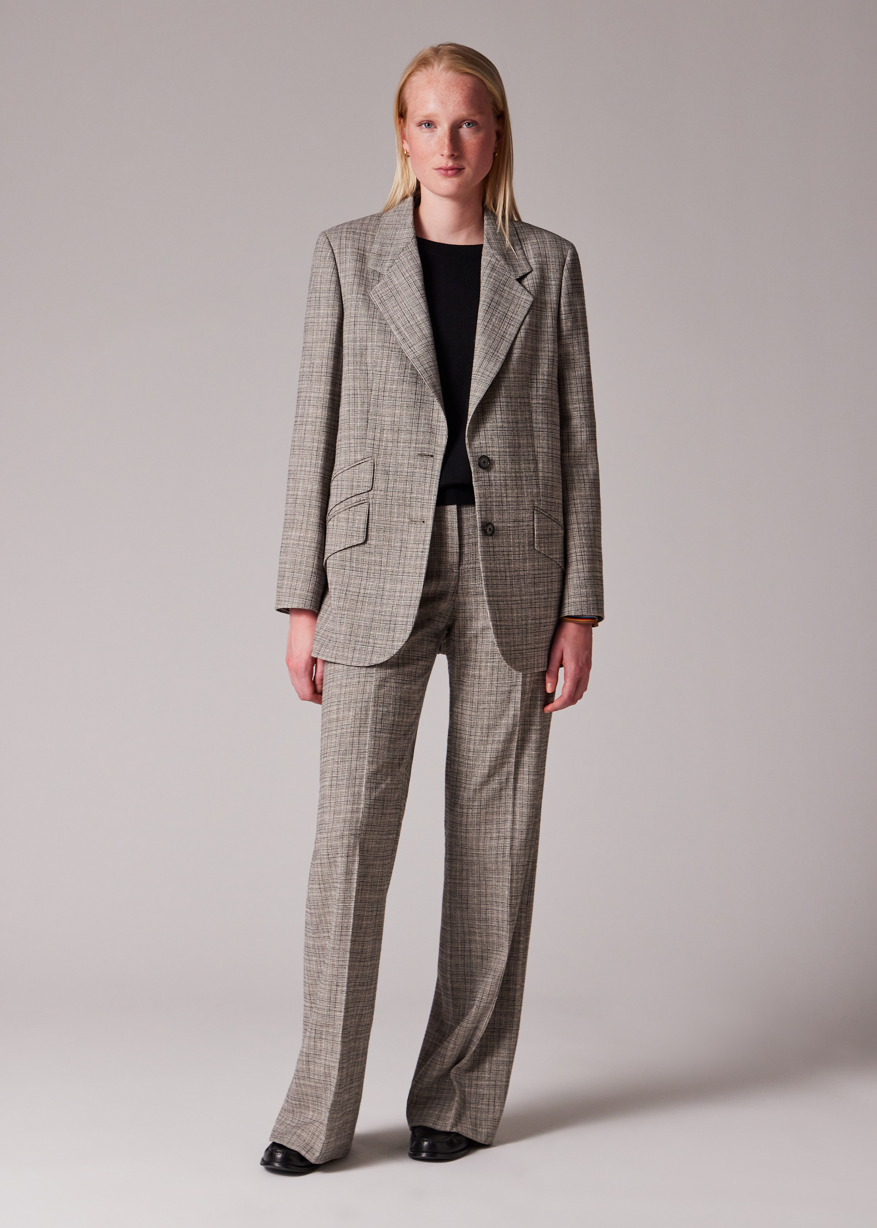 Women's Grey Textured Check Suit - 1
