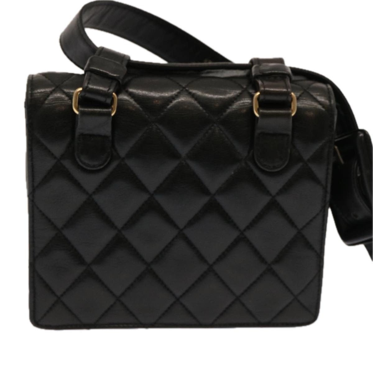 CHANEL Matelasse Turn Lock Waist Bag Lamb Skin Black CC - 2