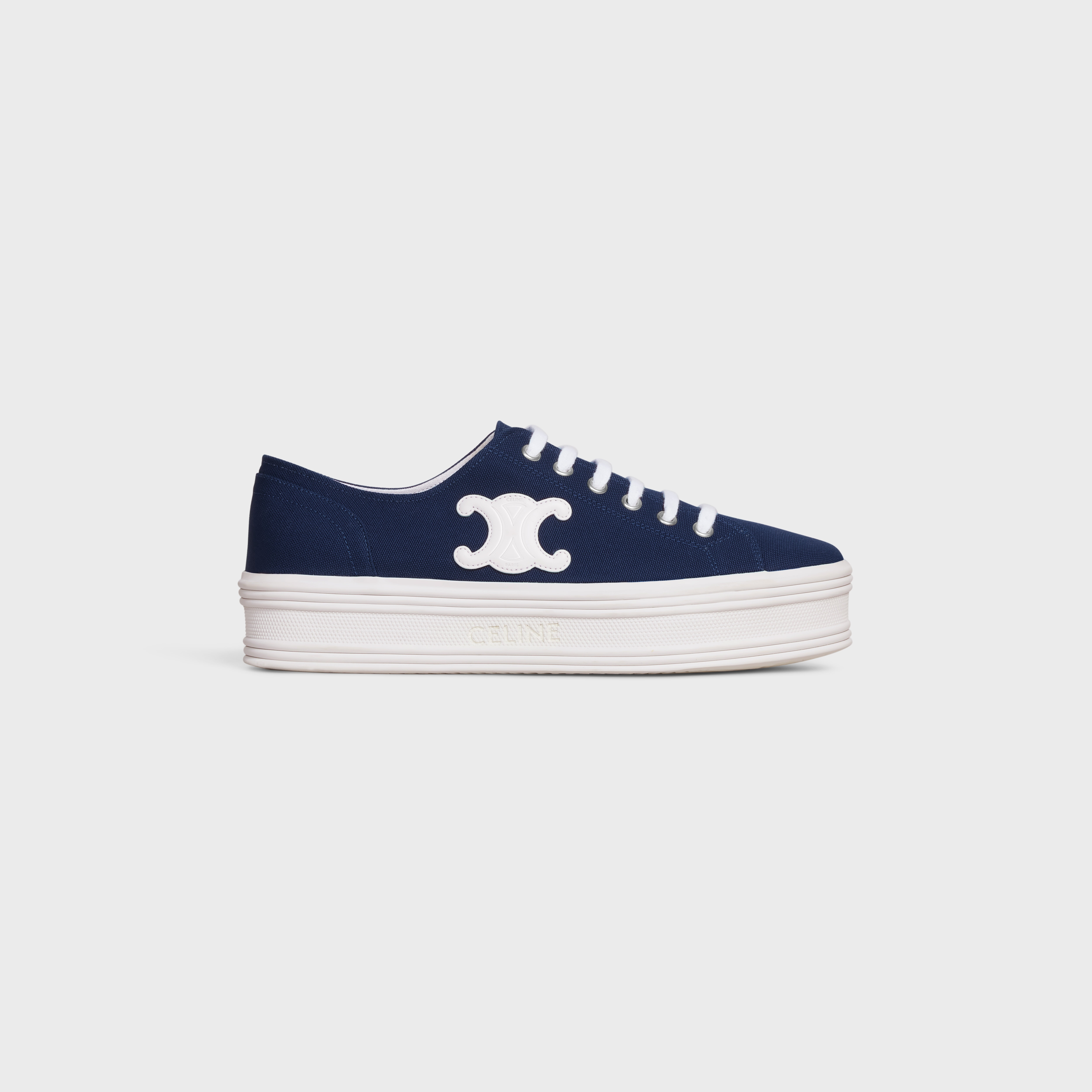 JANE LOW LACE-UP SNEAKER WITH TRIOMPHE PATCH in Canvas and Calfskin - 1