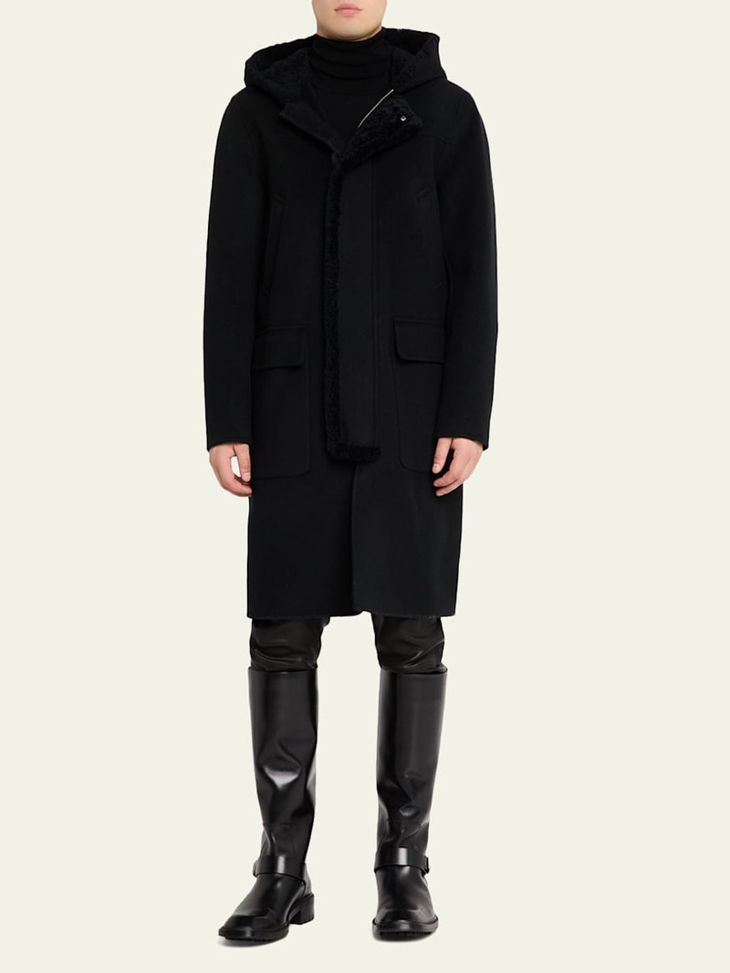 MACKAGE Men's Abraham Long Wool Coat with Shearling Trim outlook