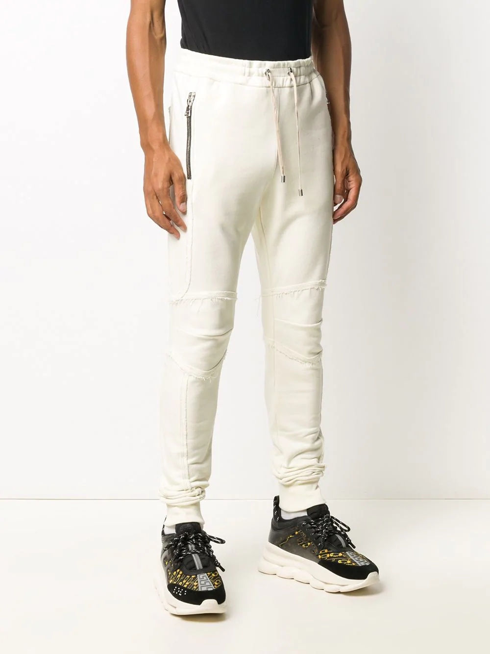 zipped slim-fit cotton trousers - 3