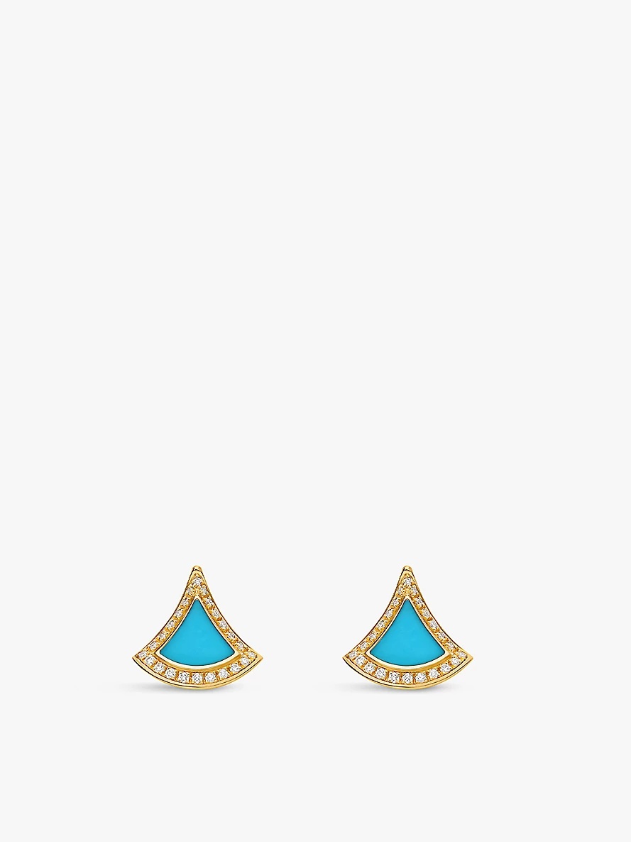 Divas' Dream 18ct yellow-gold, 0.10ct diamond and turquoise&nbsp;earrings - 1