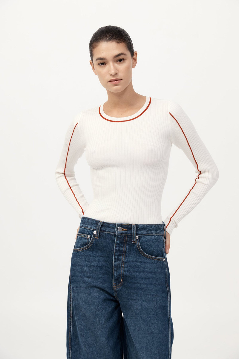 Fine Line Long Sleeve Top - Off White / Red 3