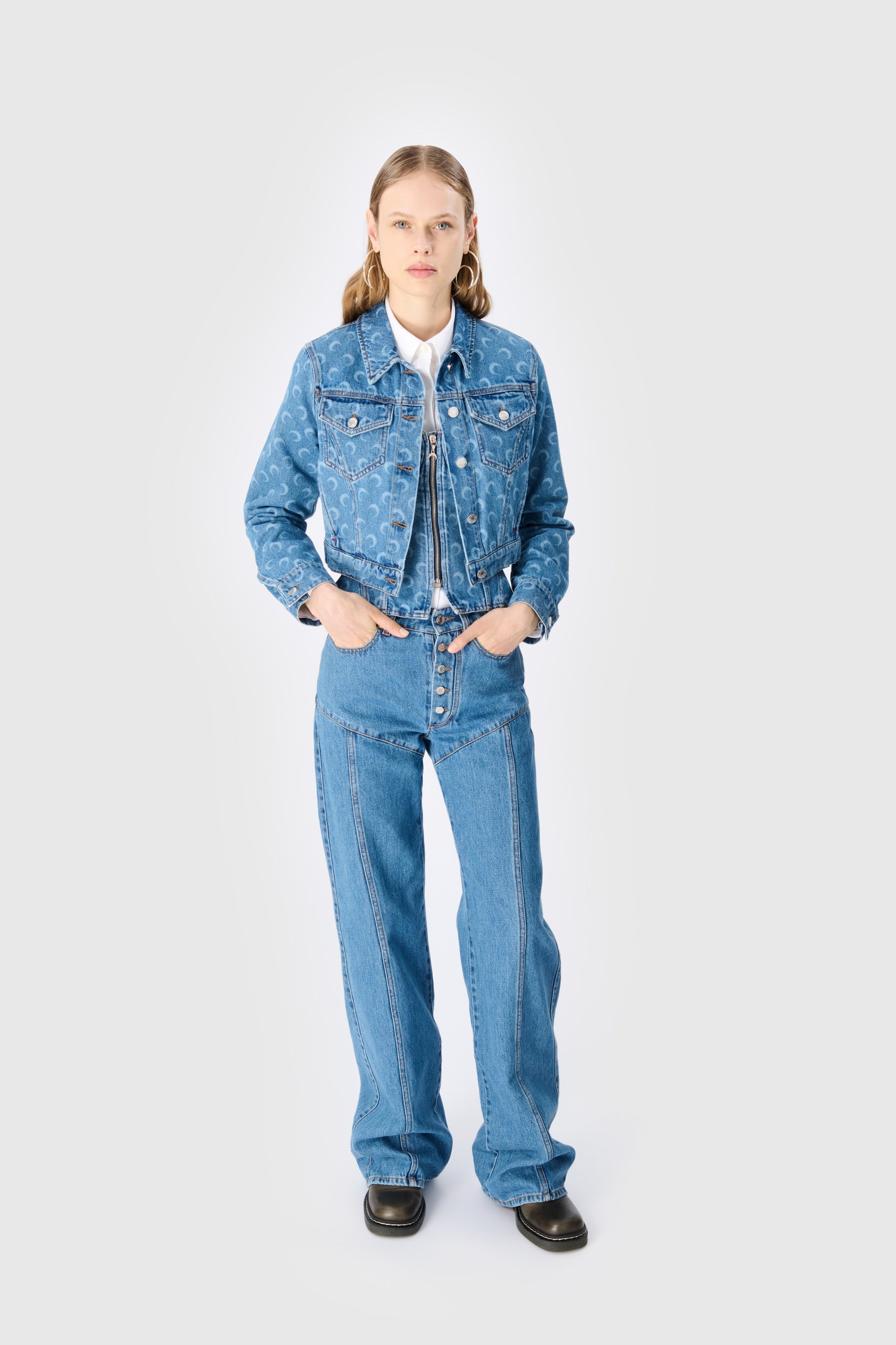 Moon Laser Denim Cropped Jacket - 1