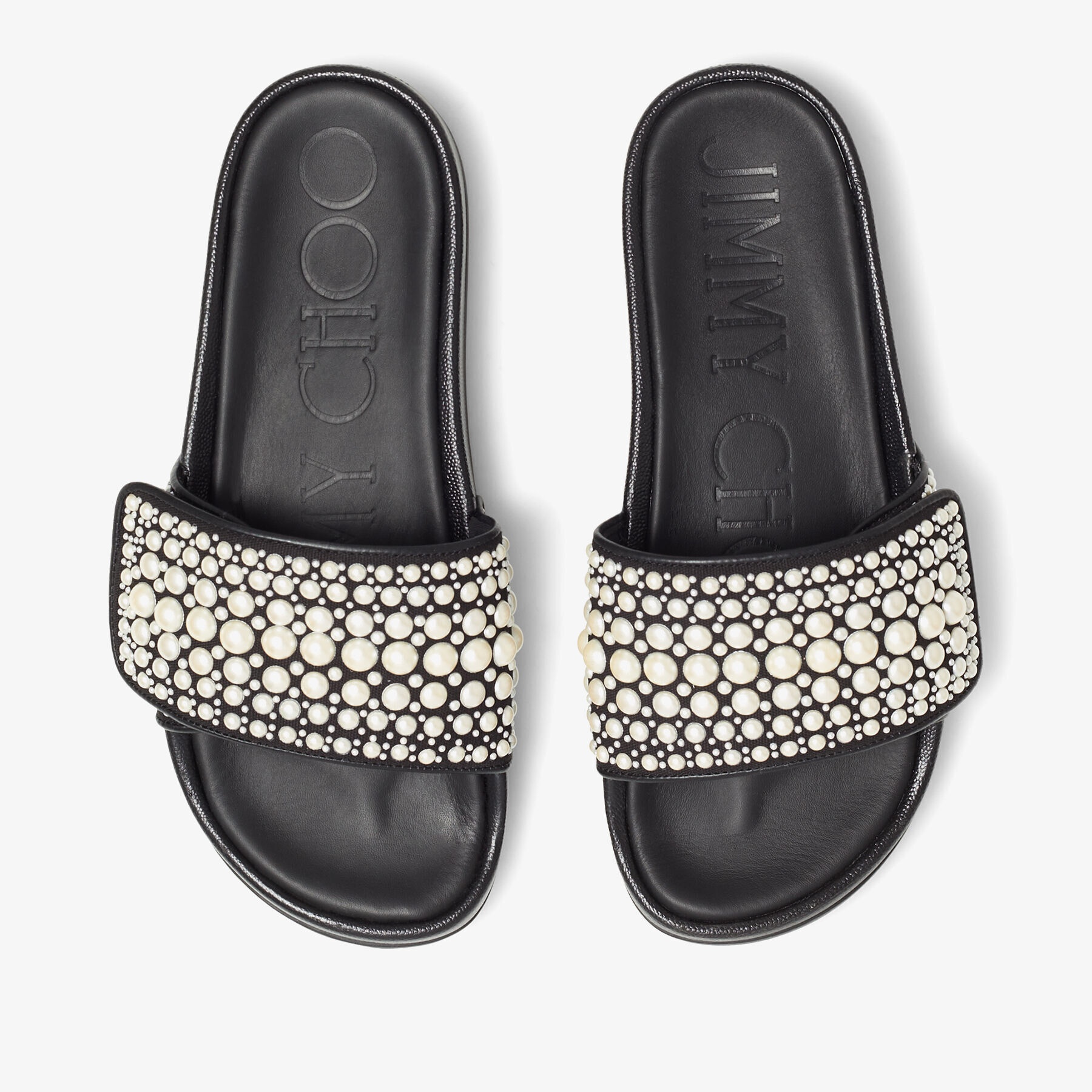 Fitz F
Black Canvas and Leather Slides with Pearls - 4