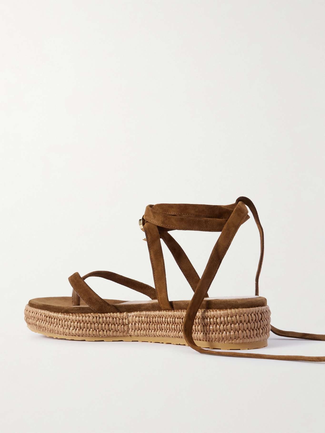 Yasmine embellished raffia-trimmed suede sandals - 3
