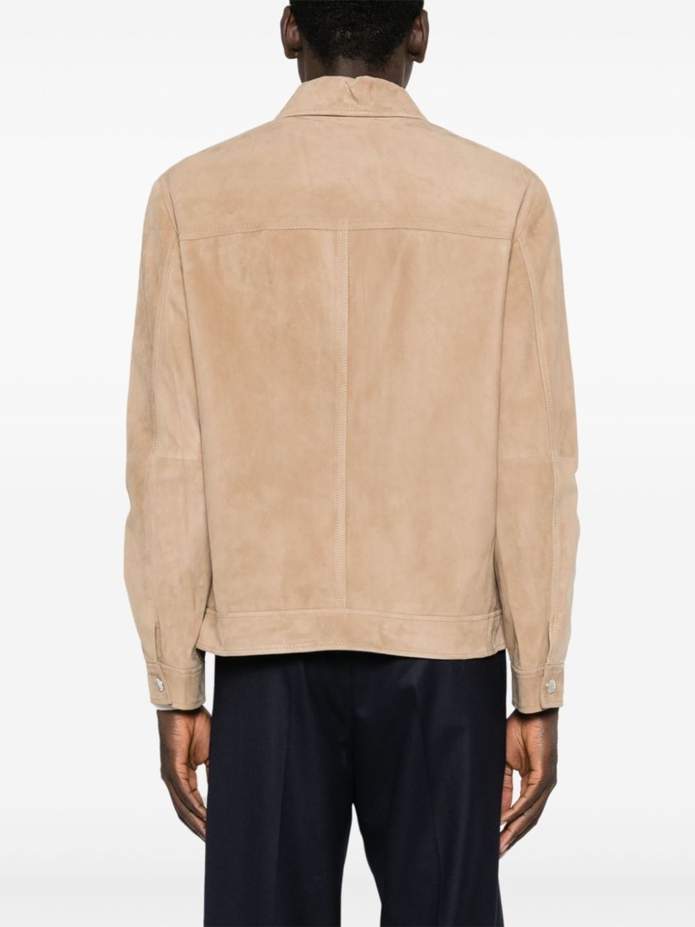 classic-collar leather shirt jacket - 4