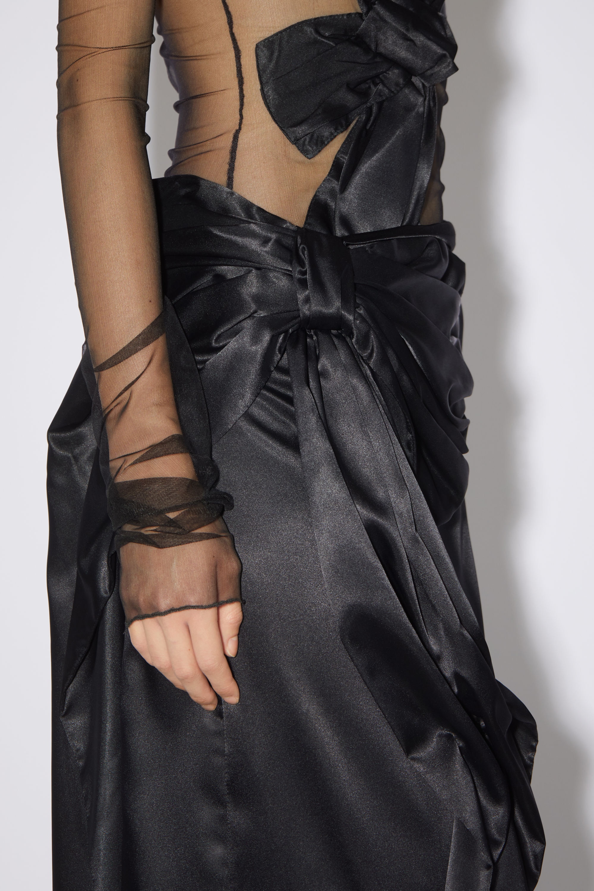 Satin bow skirt - Black - 5