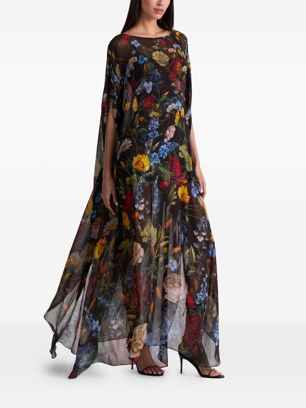 floral-print cape maxi dress - 3