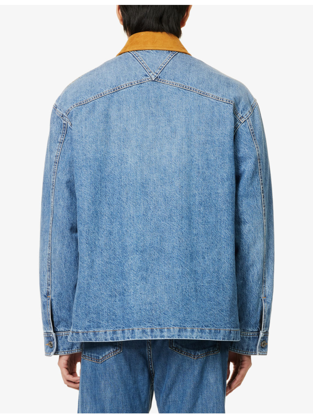 Contrast-collar embroidered-branded regular-fit denim jacket - 4