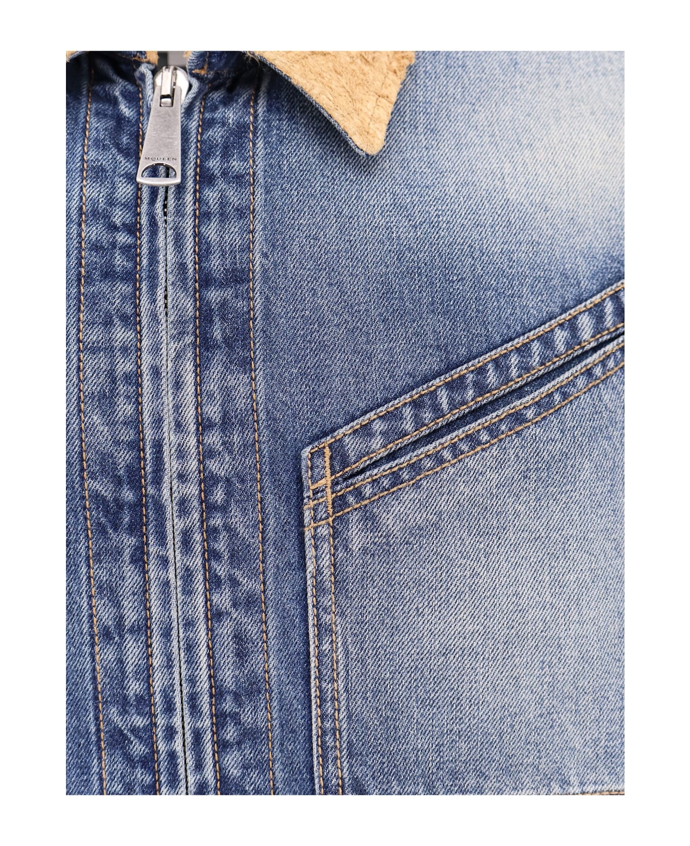 Blue Jacket With Classic Collar In Denim Man - 3