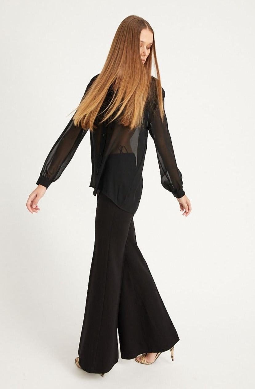 BLACK CASANOVA ULTRA FLARE PINTUCK PANTS - 3