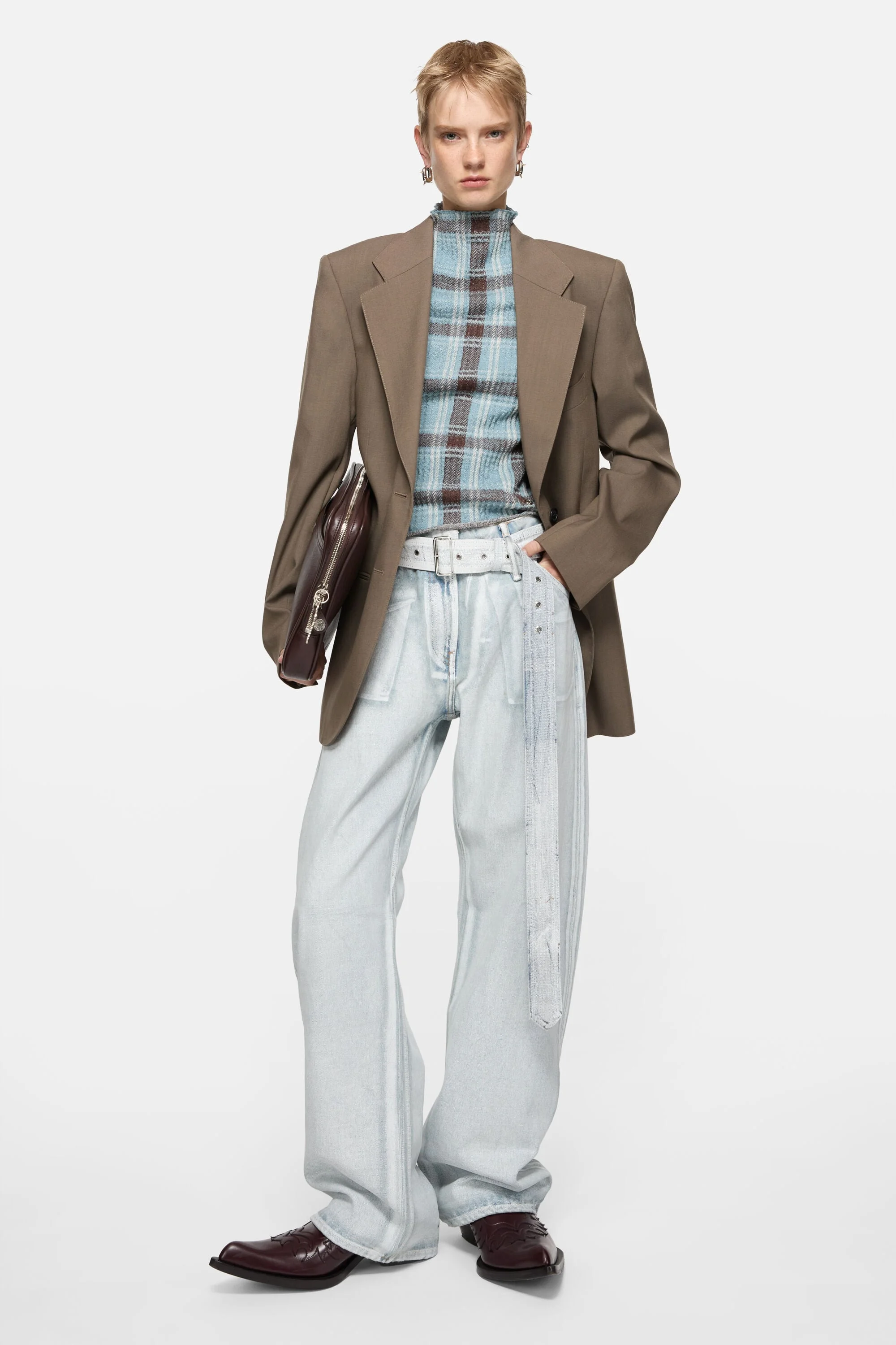 Denim trousers with belt - Blue/white - 1