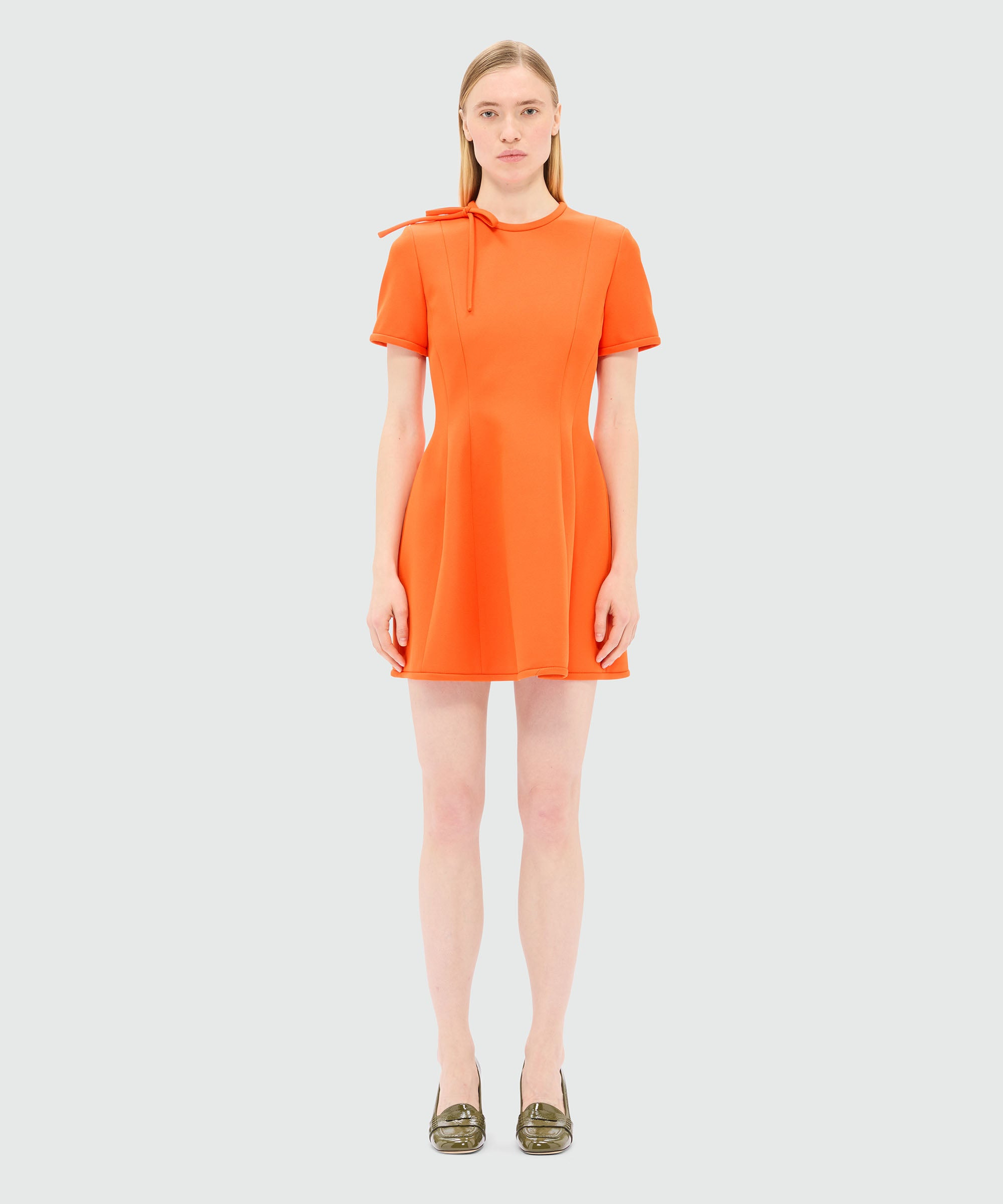 Orange cady minidress with bow detail - 2