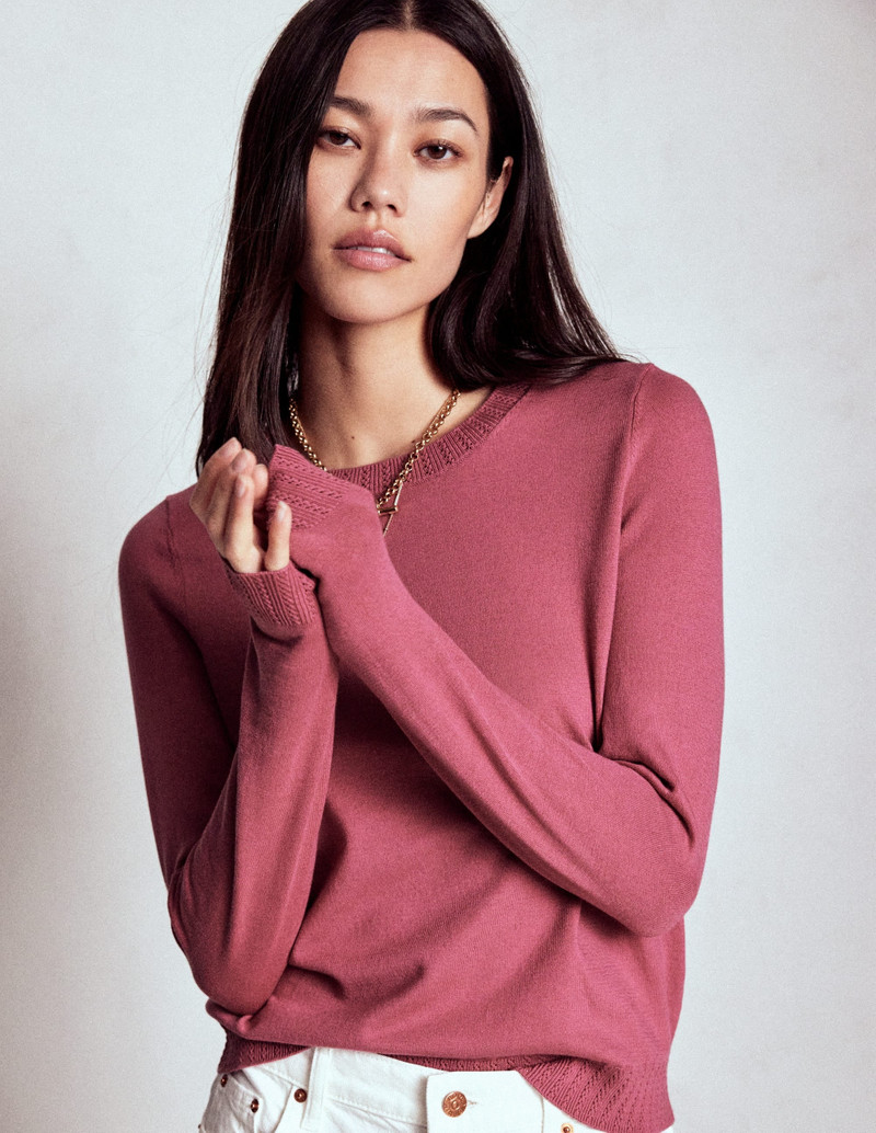 Emilia Cotton Crew Sweater-Pink Heather 6