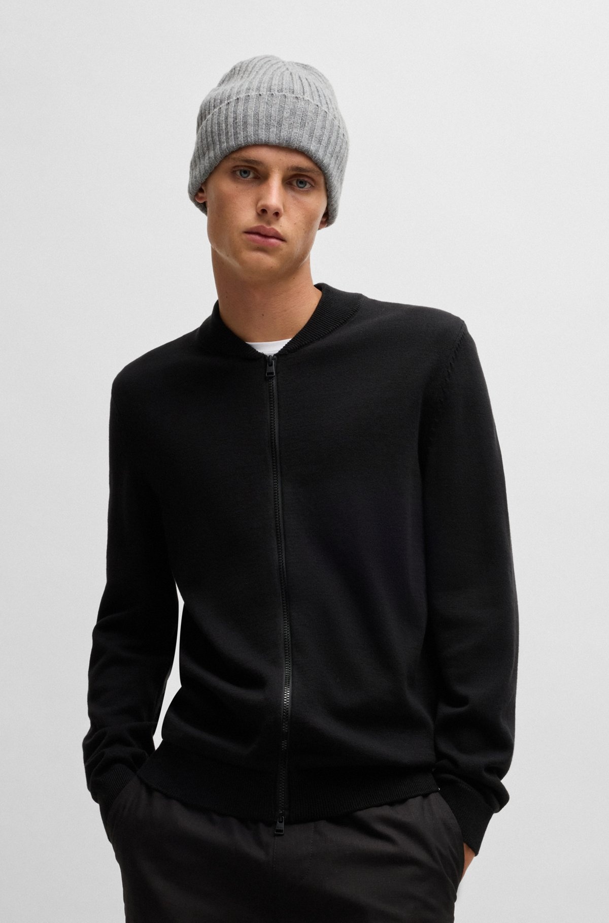 KNITTED-COTTON BOMBER-STYLE CARDIGAN WITH RED LOGO LABEL - 2