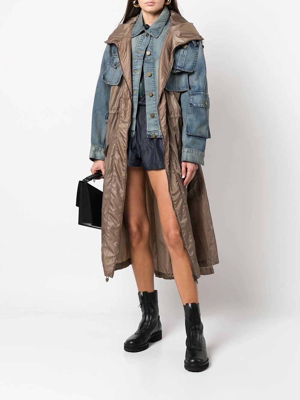 layered-look panelled midi coat - 2