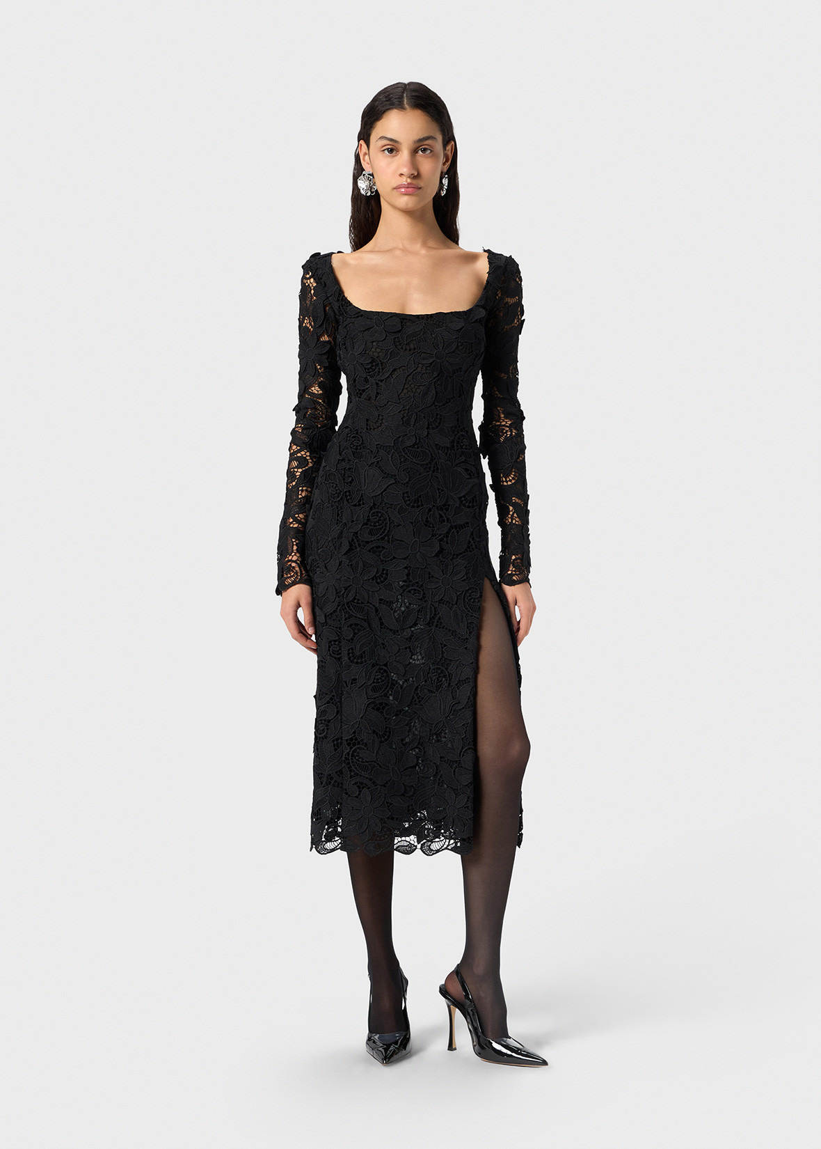 MIDI MACRAMÉ LACE DRESS WITH SLIT - 2