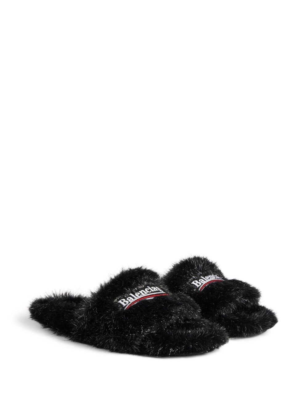 Furry logo-embroidered slides - 2