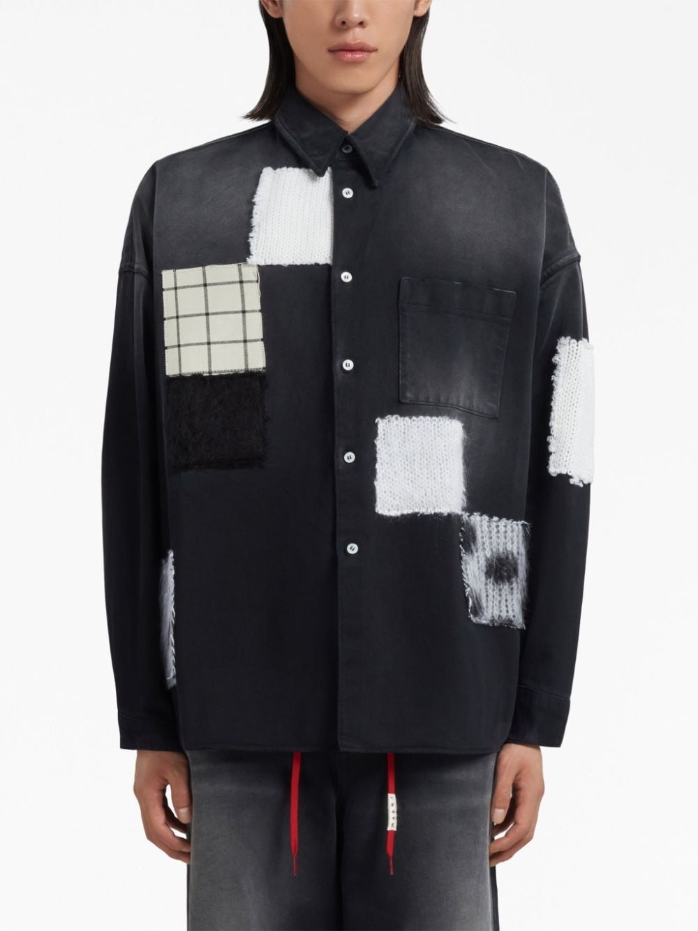 patchwork-detail cotton shirt - 3