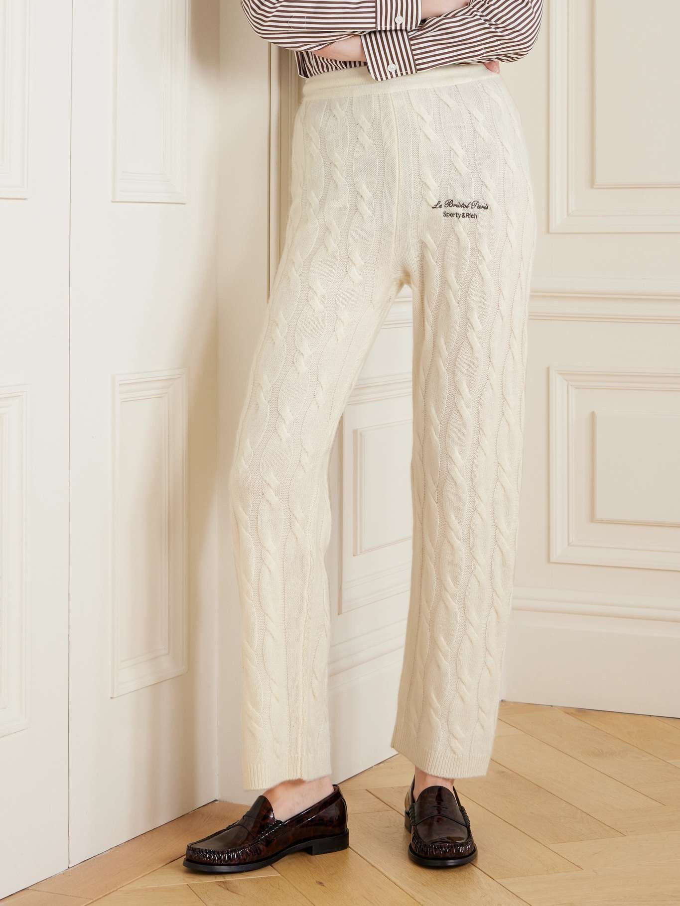 + Le Bristol Paris Faubourg cable-knit cashmere and wool-blend track pants Cream - 3