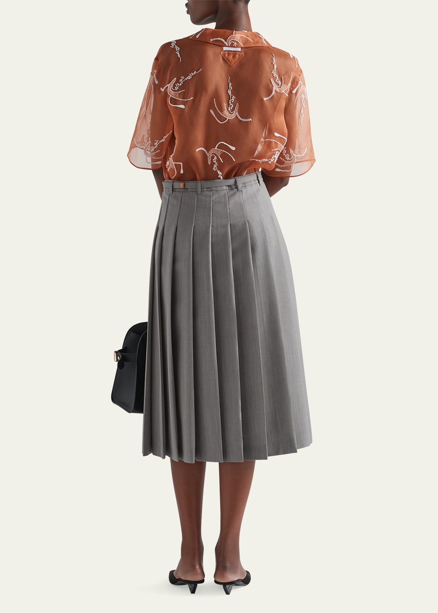 Pleated Kid Mohair Belted Midi Skirt - 3