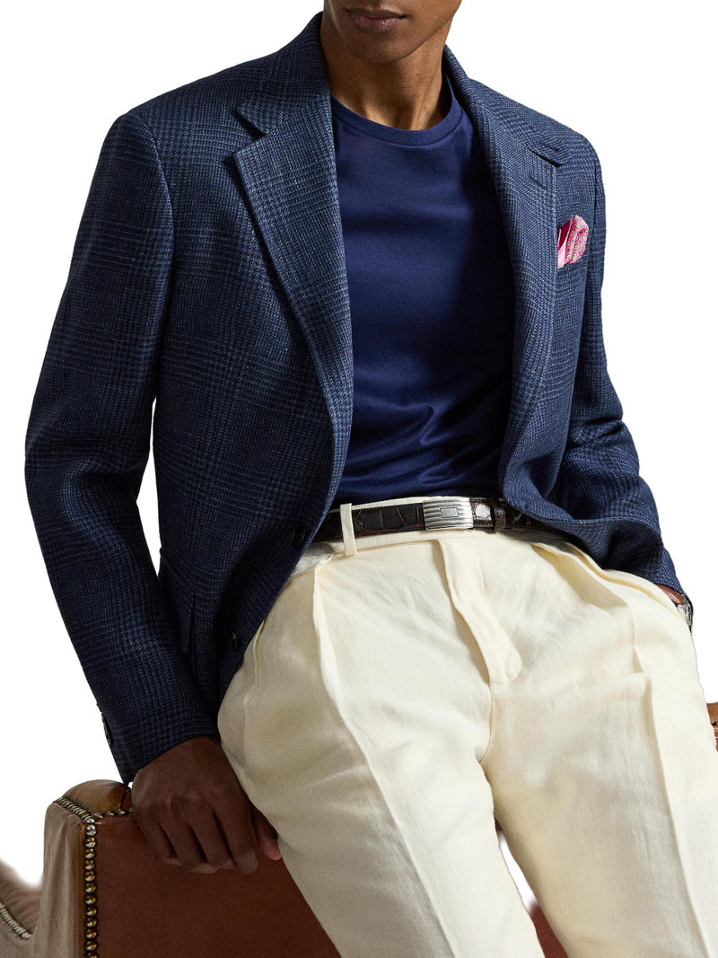 Men's Glen Checked Linen Single-Breasted Blazer - Navy Dark Navy 5