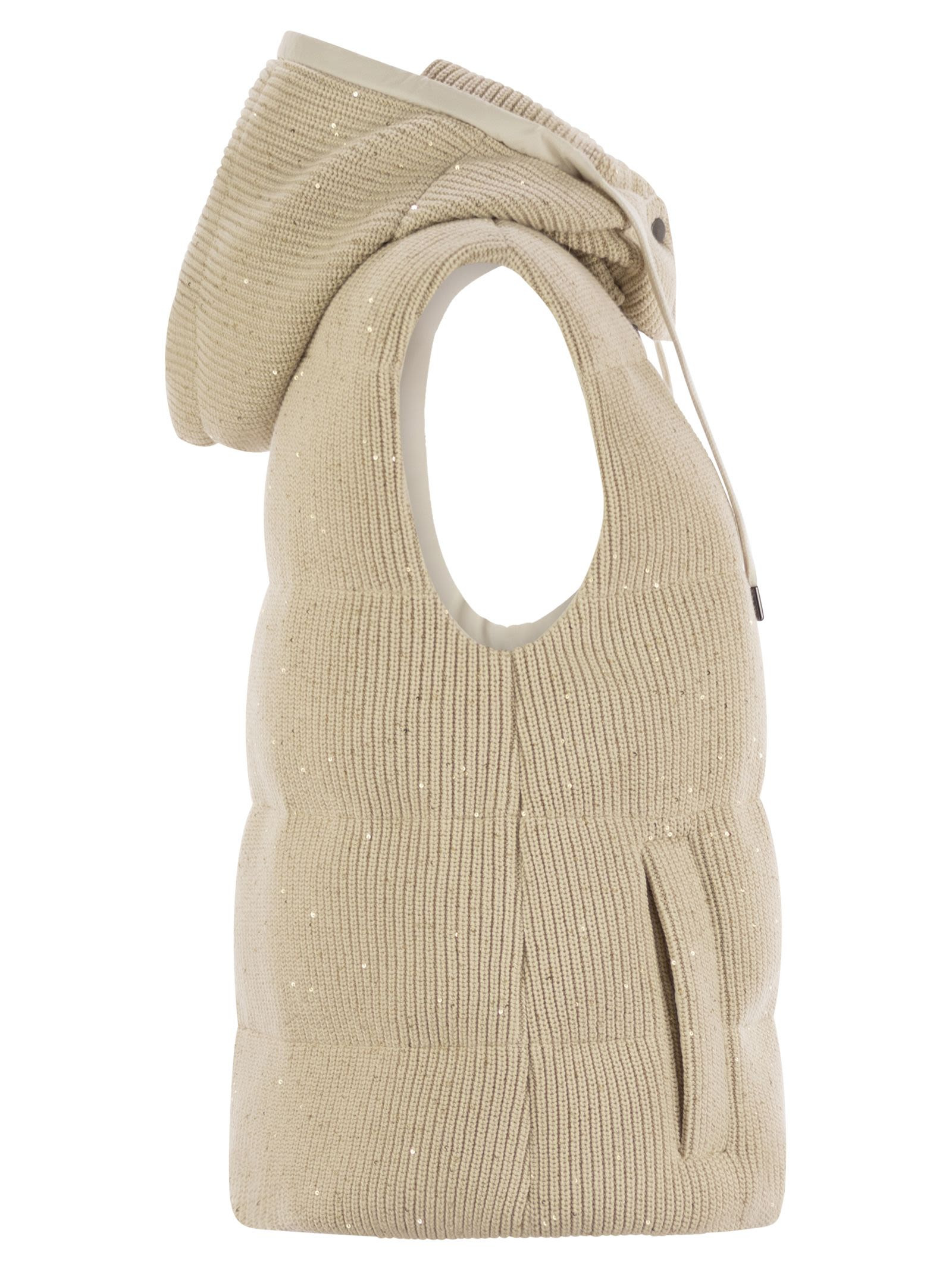 Brunello Cucinelli Women Dazzling Cotton Knit Sleeveless Down Jacket - 3