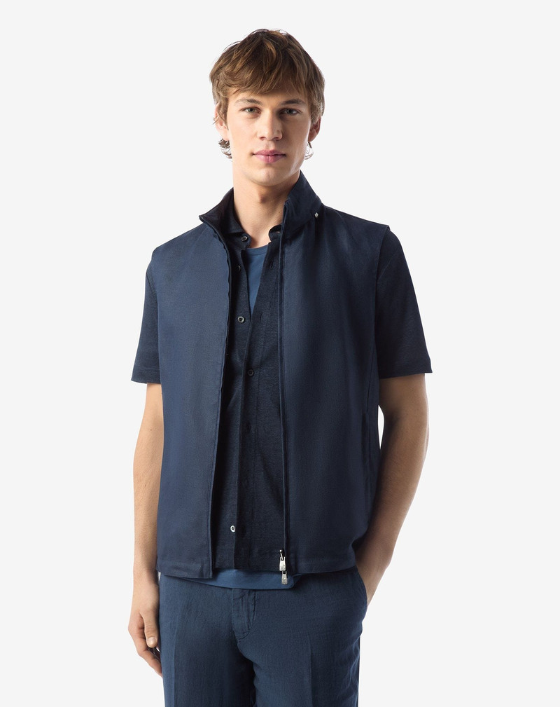 CORNELIANI Reversible navy blue pure linen gilet outlook