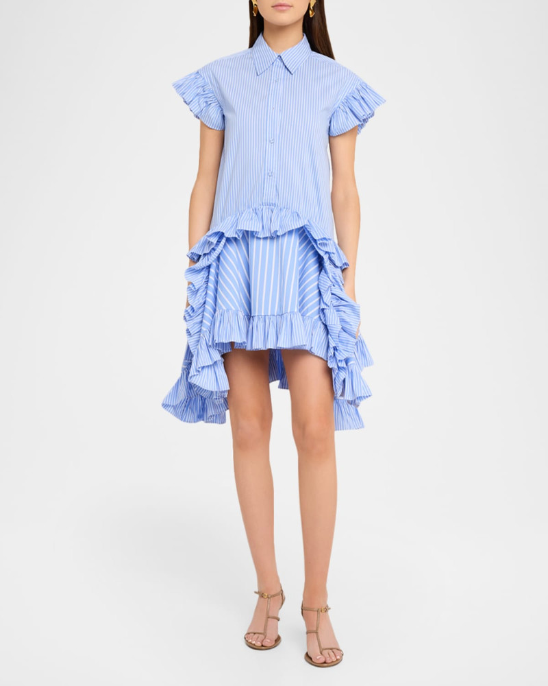 AKNVAS Mila Pinstripe Ruffled Poplin Dress outlook