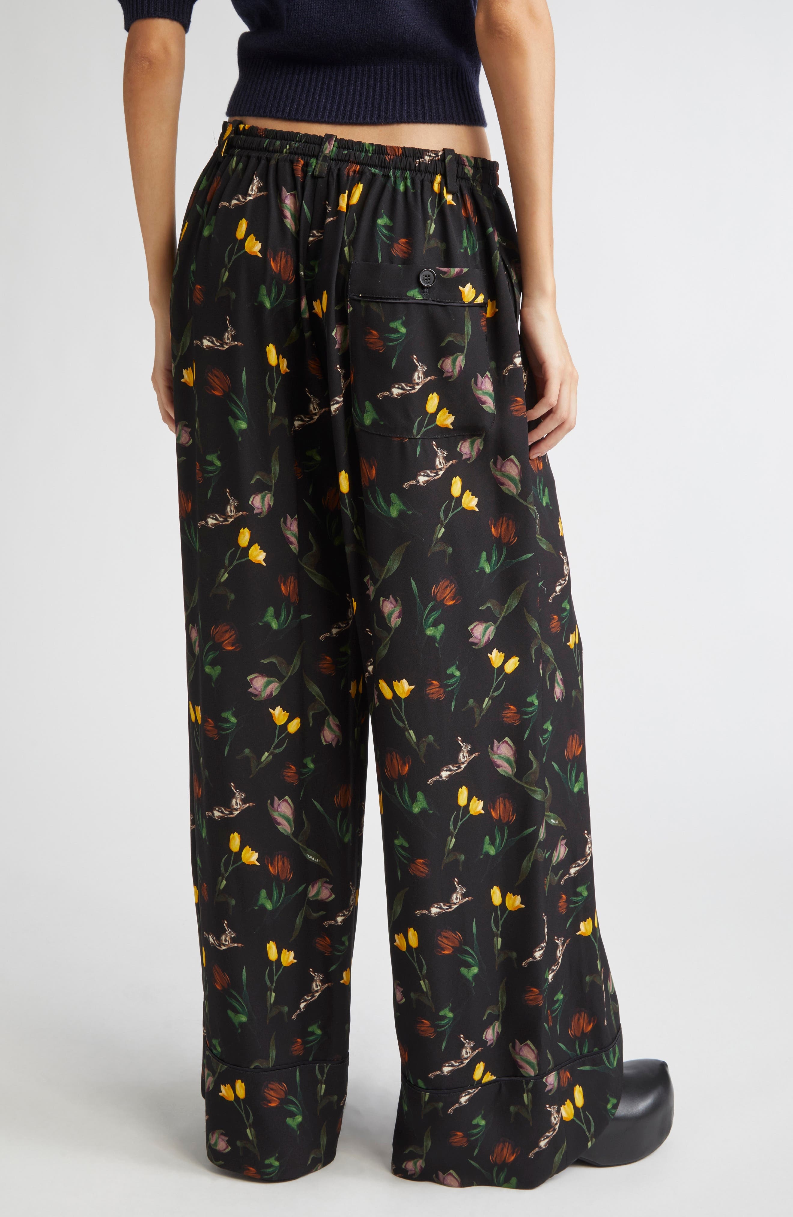 Marni Tulips & Hares Wide Leg Pajama Pants in Drn99 Black at Nordstrom - 3