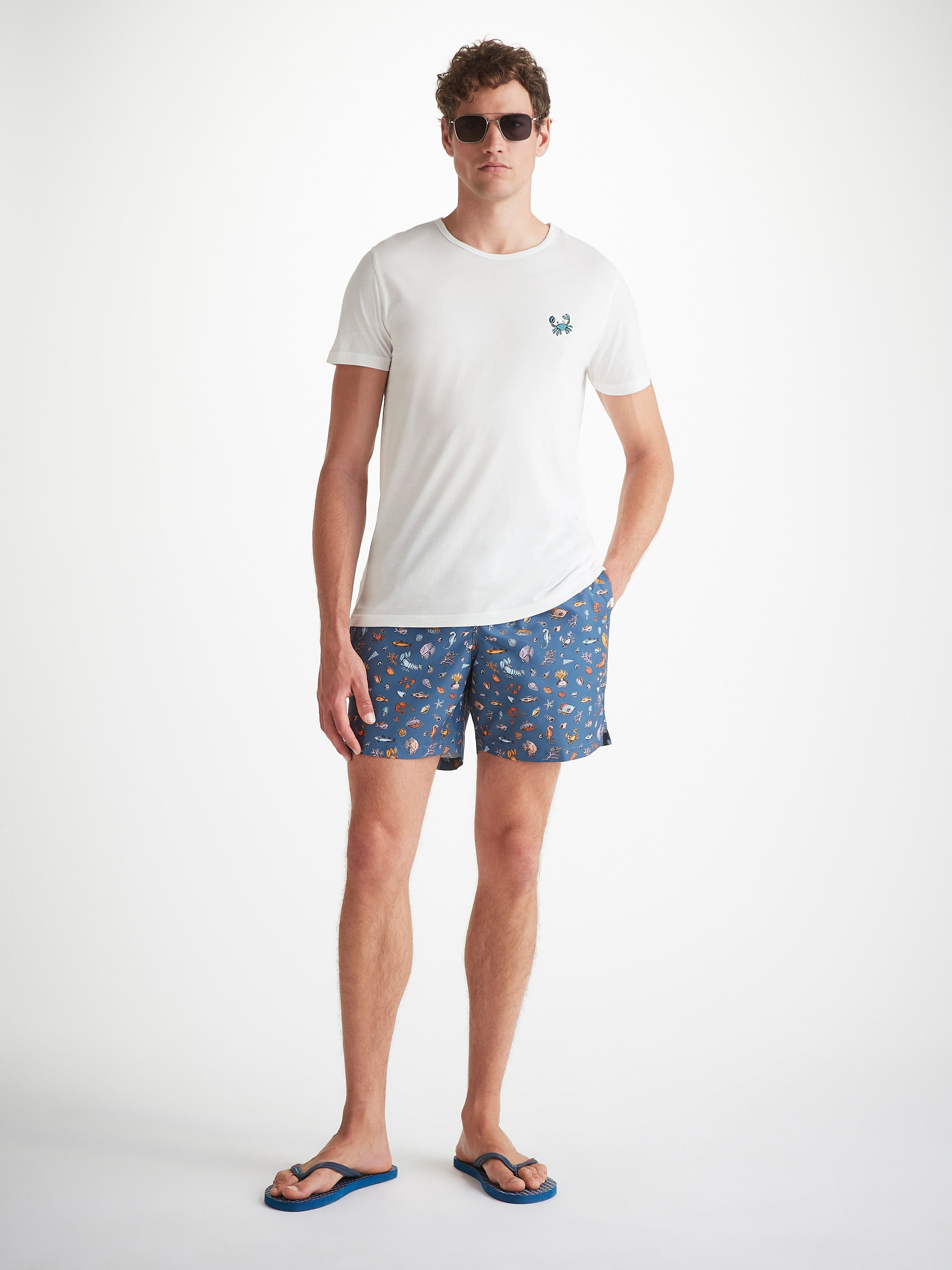 Men's T-Shirt Pima Cotton White Embroidered Rory Crab - 3
