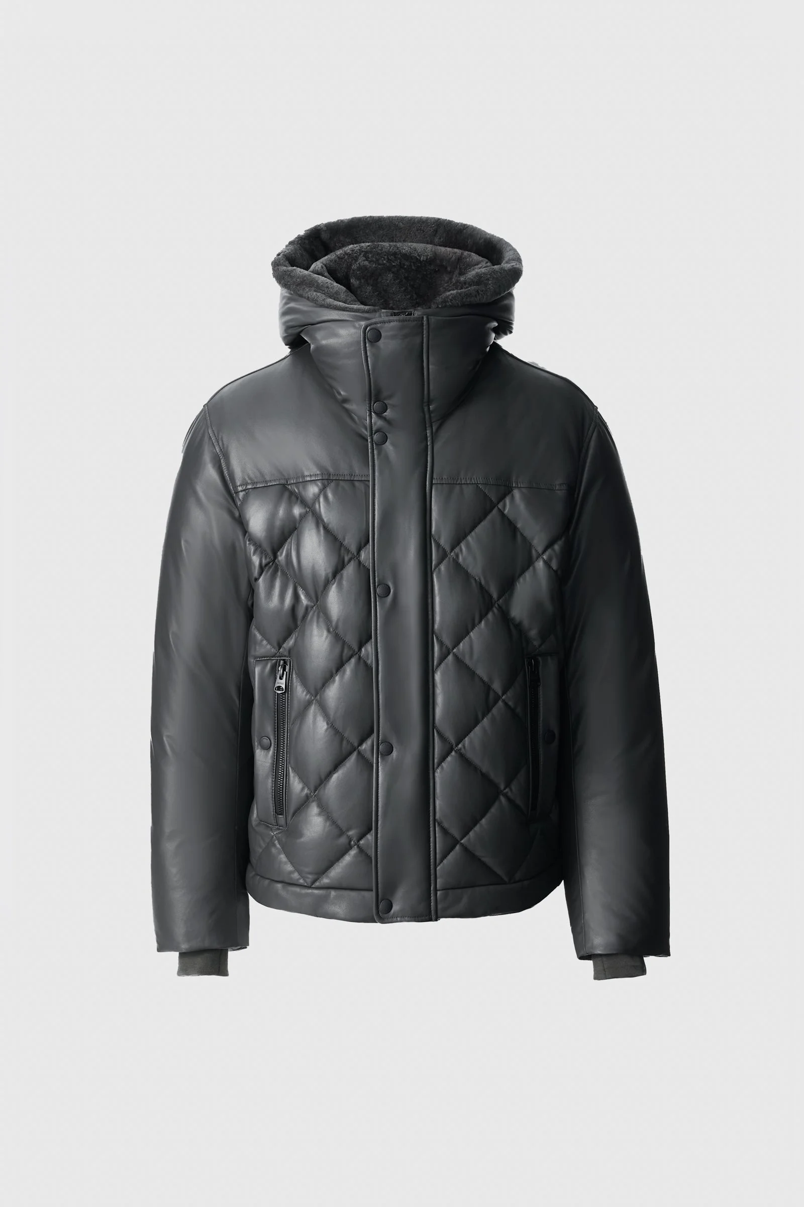 CASH Diamond-Quilted Leather Jacket With Shearling Hood - 1