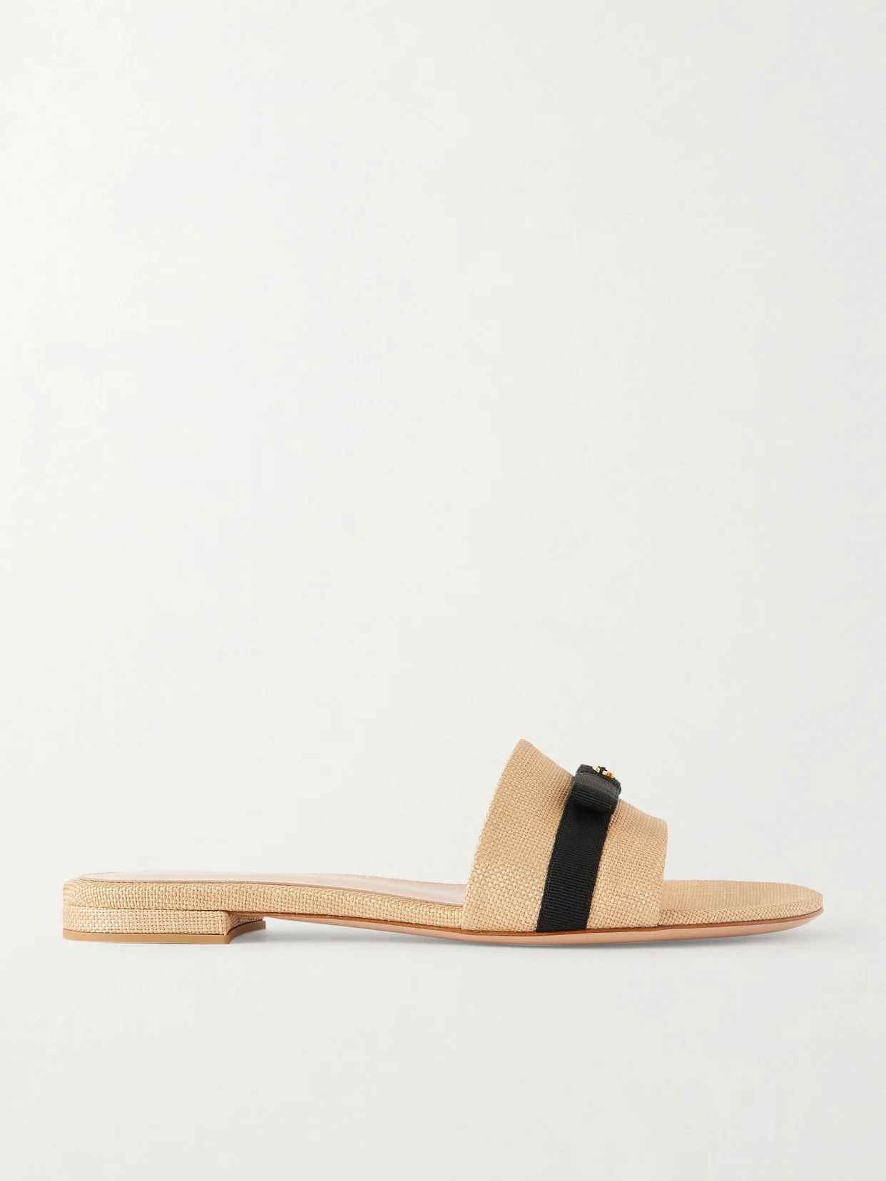Grosgrain-trimmed Raffia Slides - 1