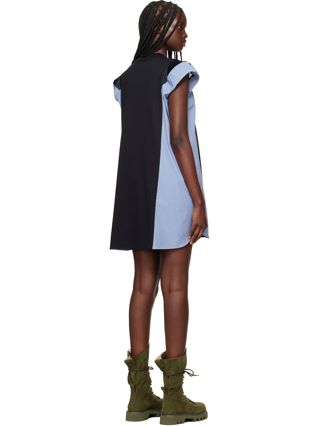 Black & Navy Poplin & Cotton Jersey Minidress - 3