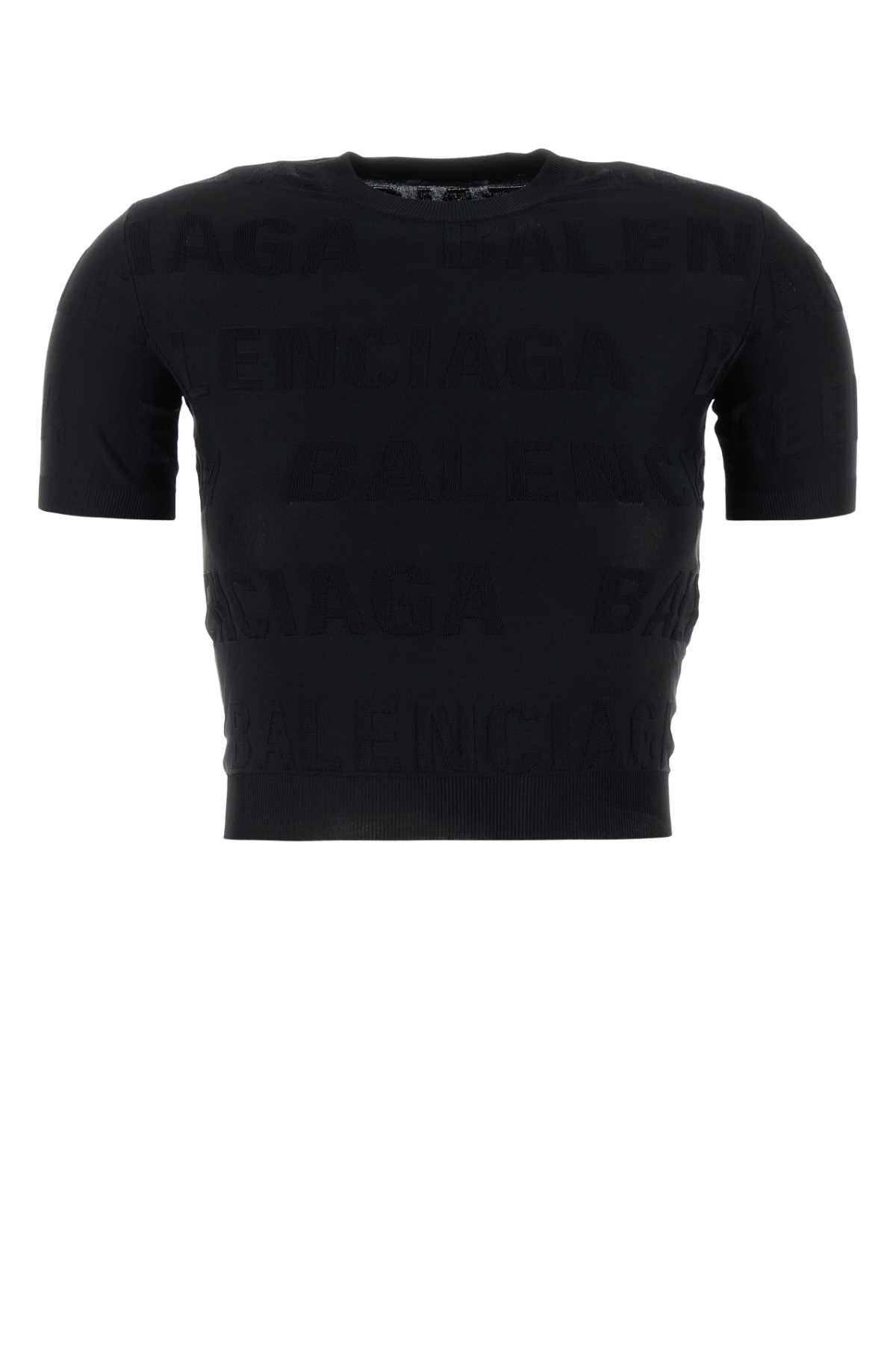 Balenciaga Women Black Stretch Viscose Blend T-Shirt - 1