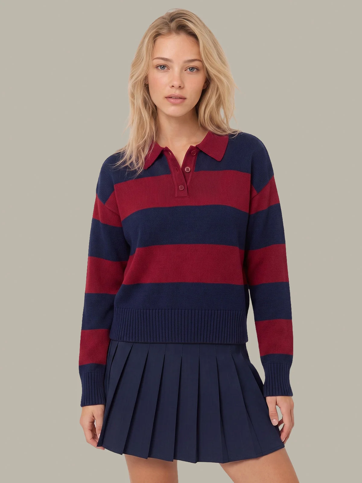 Harvard: Cotton Striped Collared Sweater - 1