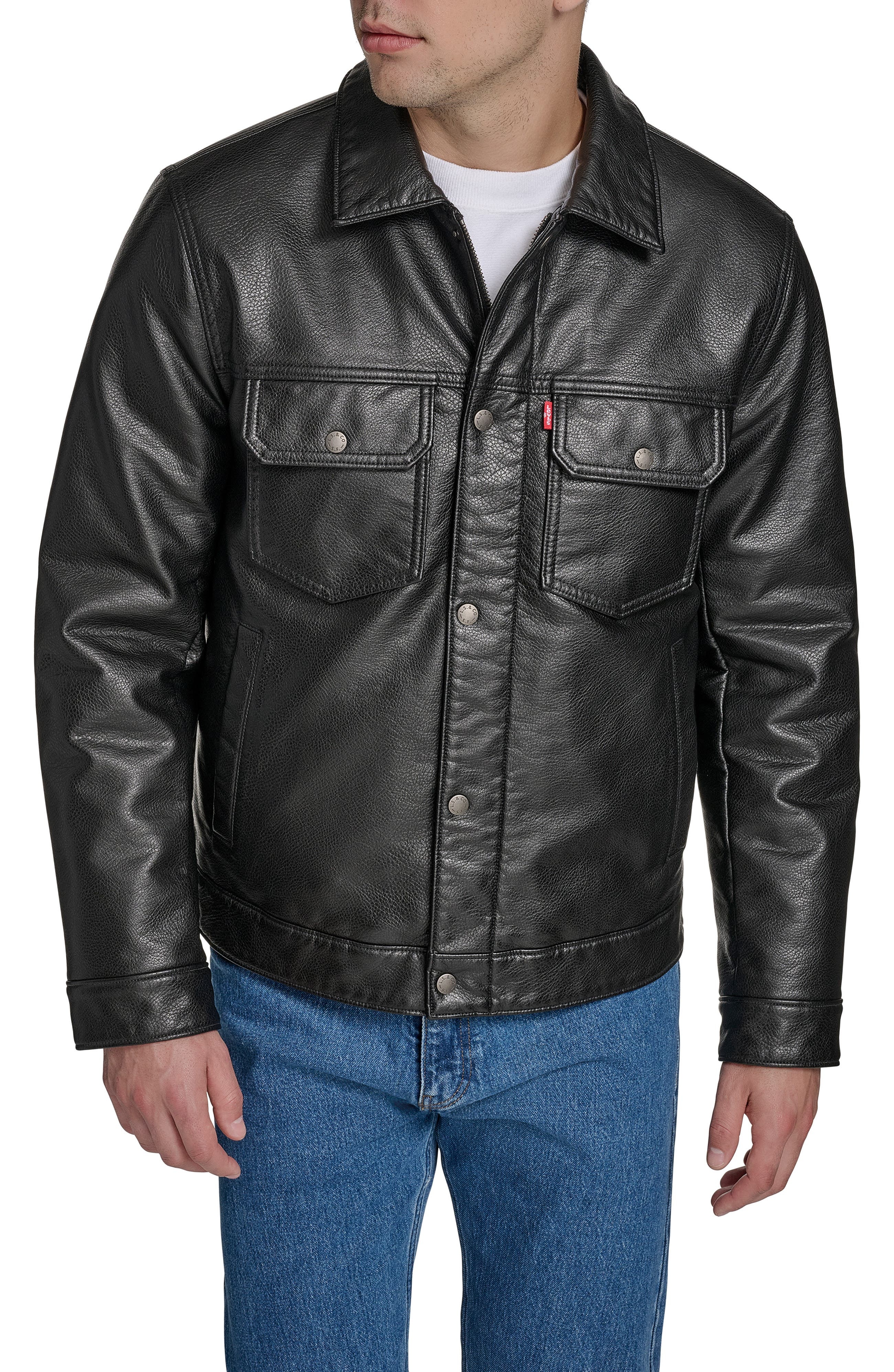 levi's Relaxed Water Resistant Faux Leather Trucker Jacket in Black at Nordstrom - 5
