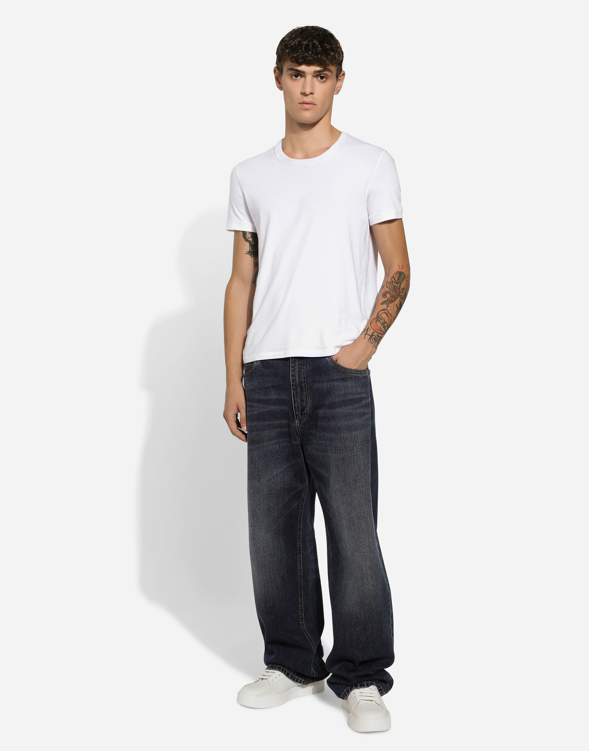 Oversize blue washed denim jeans - 5