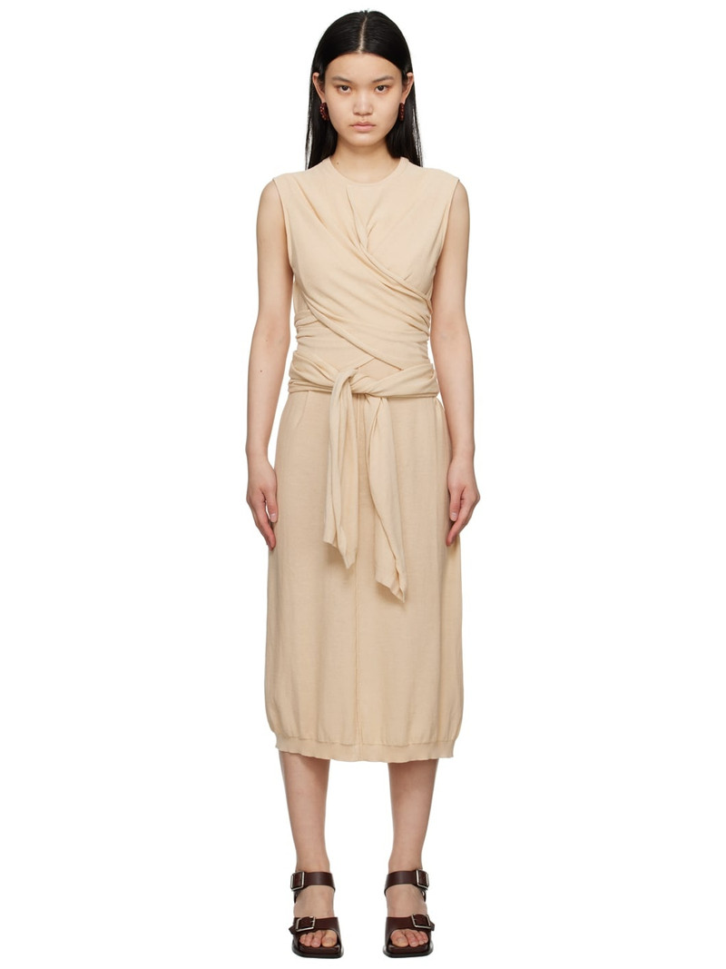 Beige Knotted Midi Dress - 1