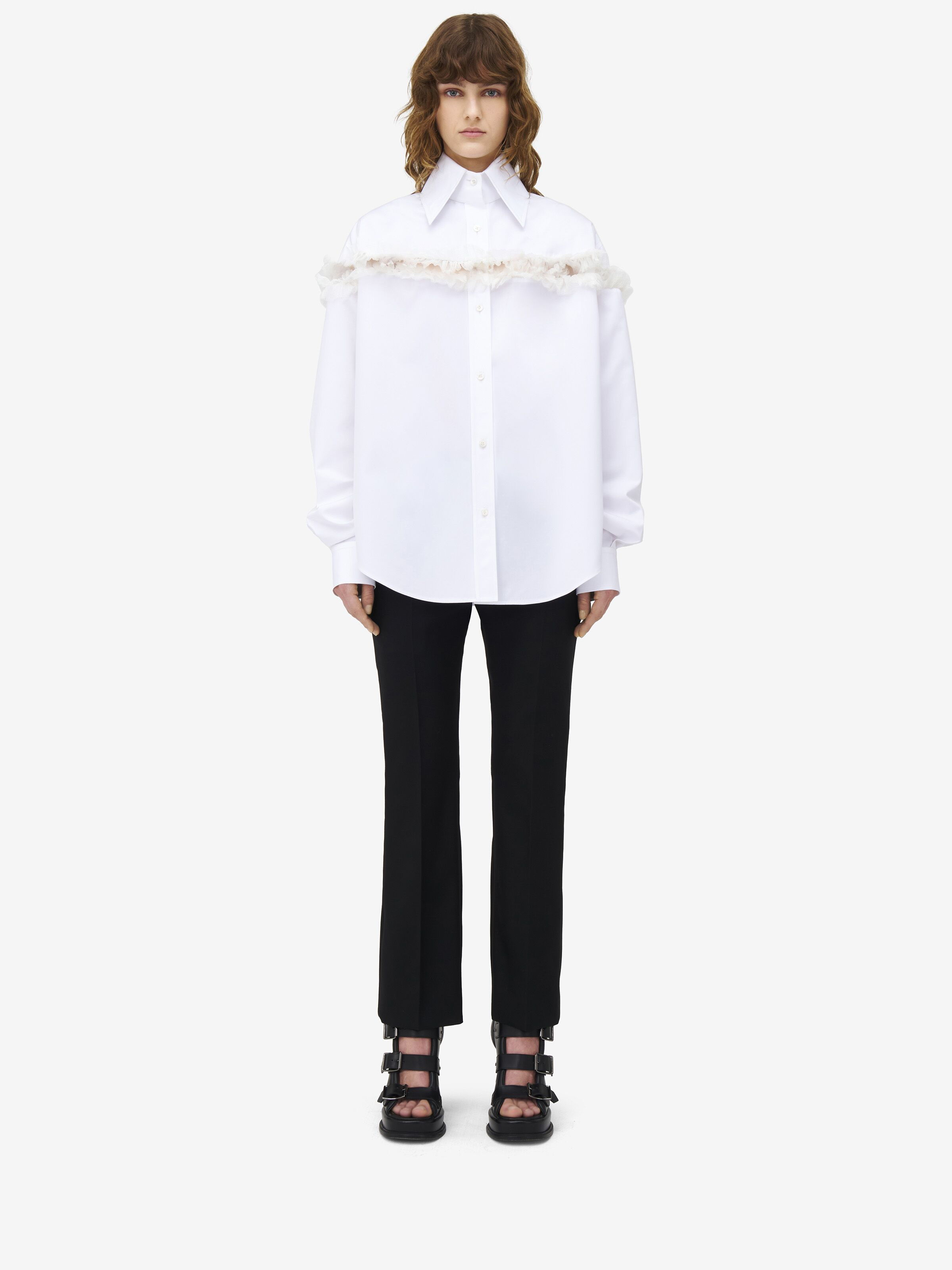 Slashed Creponne Detail Oversized Shirt - 3