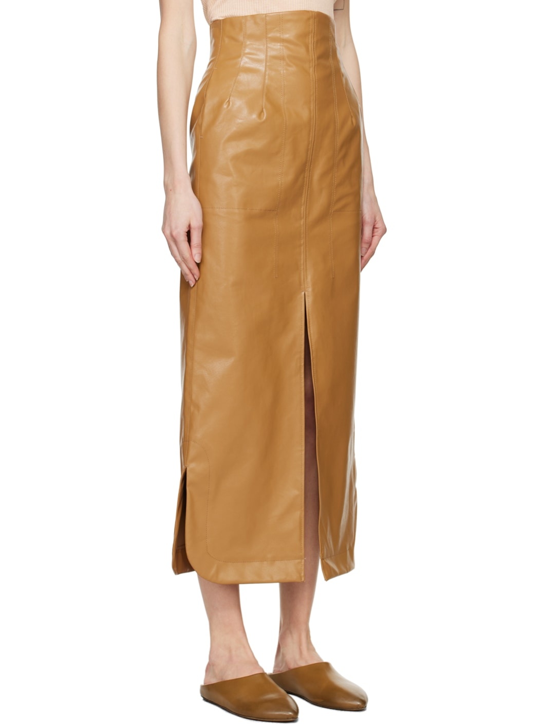 Beige Four-Pocket Faux-Leather Maxi Skirt - 2