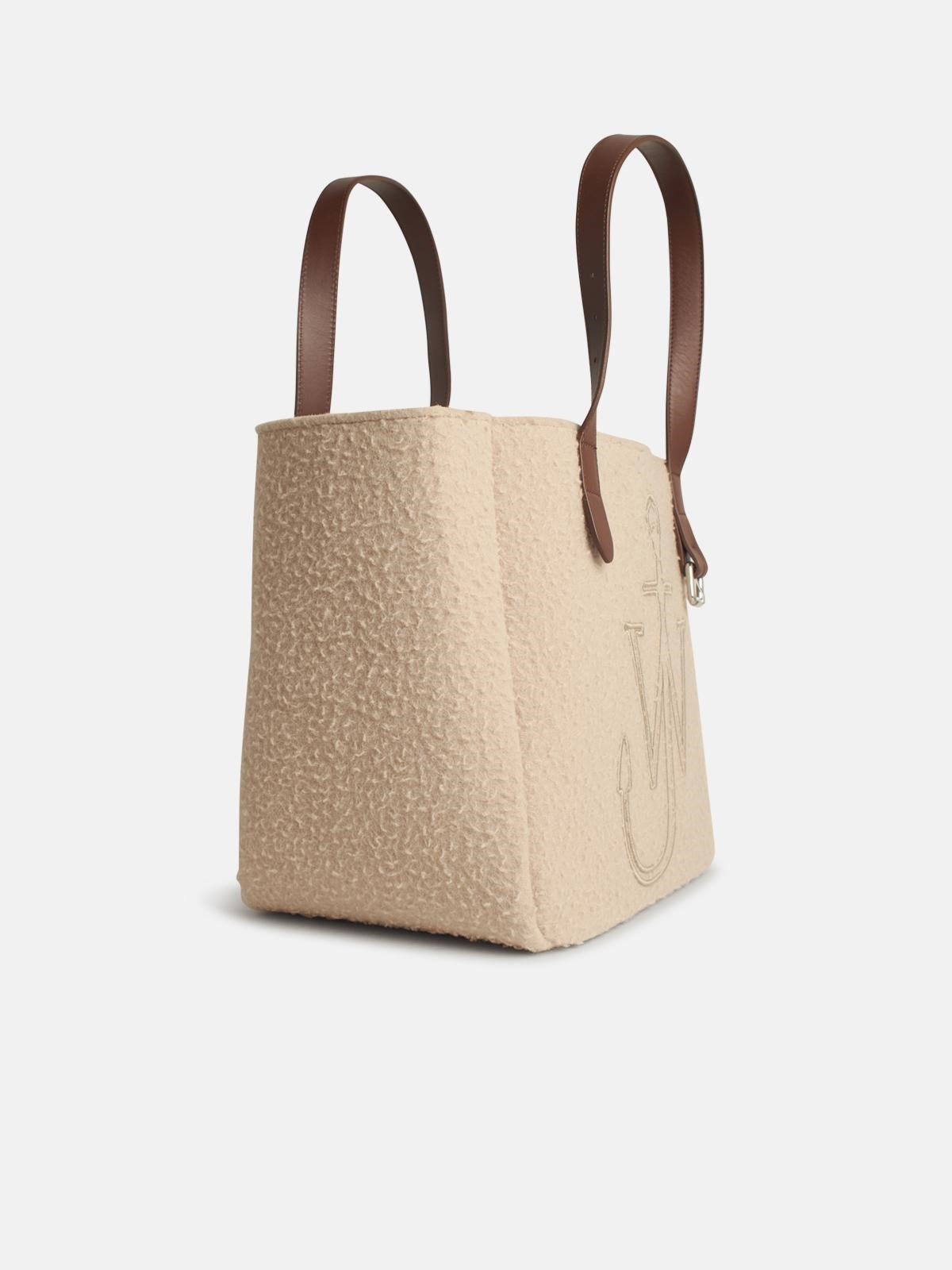 BELT TOTE BEIGE BOILED WOOL SHOULDER BAG - 2