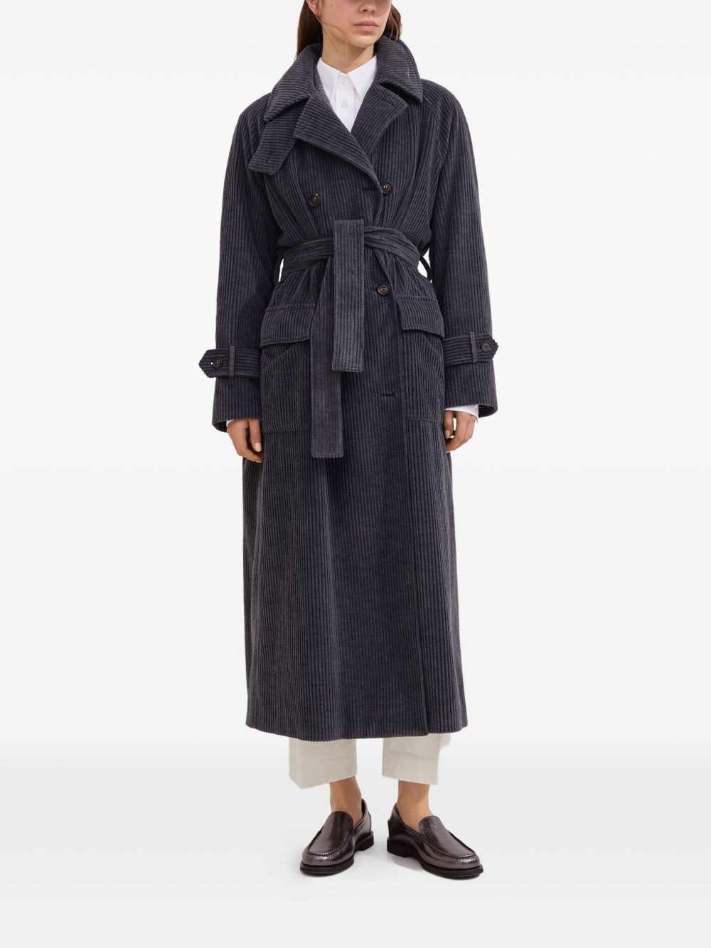 corduroy belted trench coat - 2