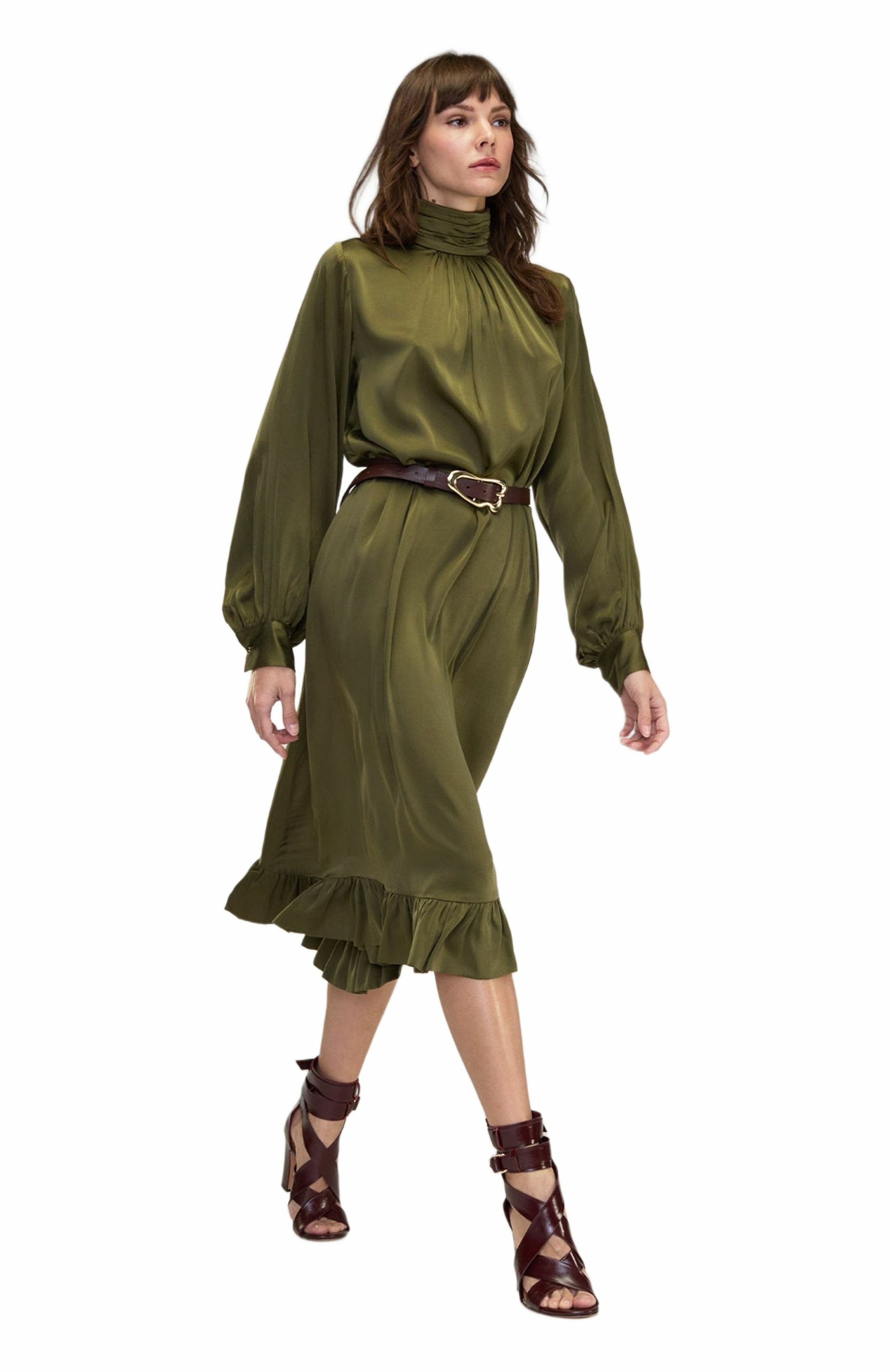Cynthia Rowley Monroe Silk Charmeuse Dress in Dark_Olive at Nordstrom - 4