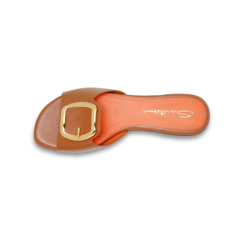 Women's brown leather slide sandal 5