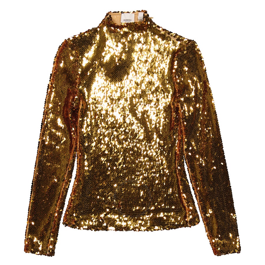 Burberry Ladies Gold Sequinned Turtleneck Top - 2